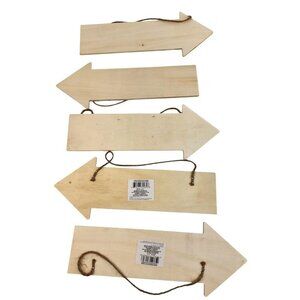 Set Of 5 Wooden Arrow Signs With Jute Hangers 12 x 4.75 inches Unfinished
